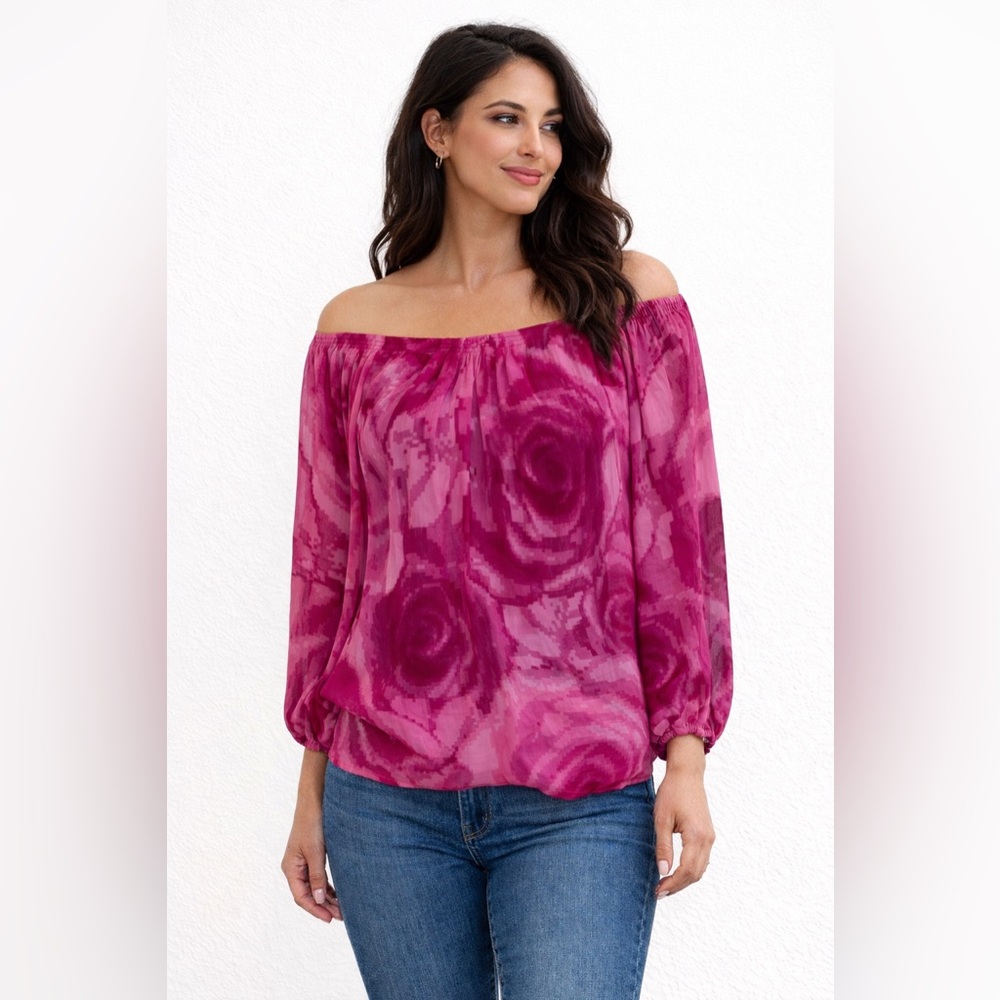 Express- Magenta Floral Peasant Blouse Size XS